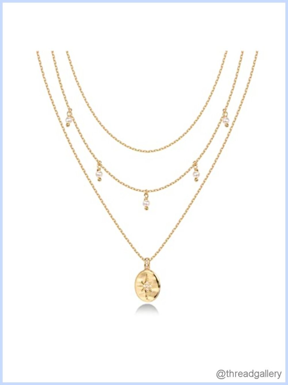 14K Gold Plated Layered Necklace Set with Pearl & Cubic Zirconia Pendant